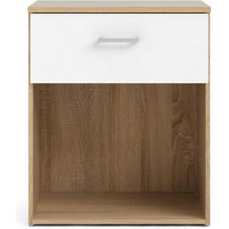 TVILUM Space sängbord, med 1 fack och 1 låda - vit/ekfärgad folie och plast