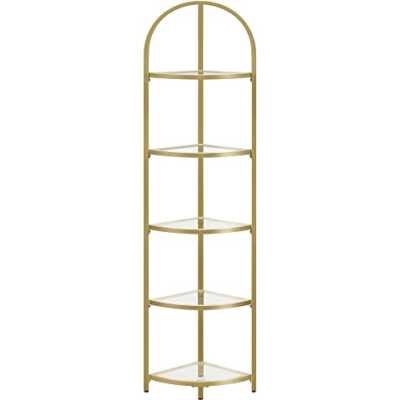 VASAGLE Hörnhylla, 5-facks hörnhylla, hyllor i härdat glas, modern stil, växtställning med stålra
