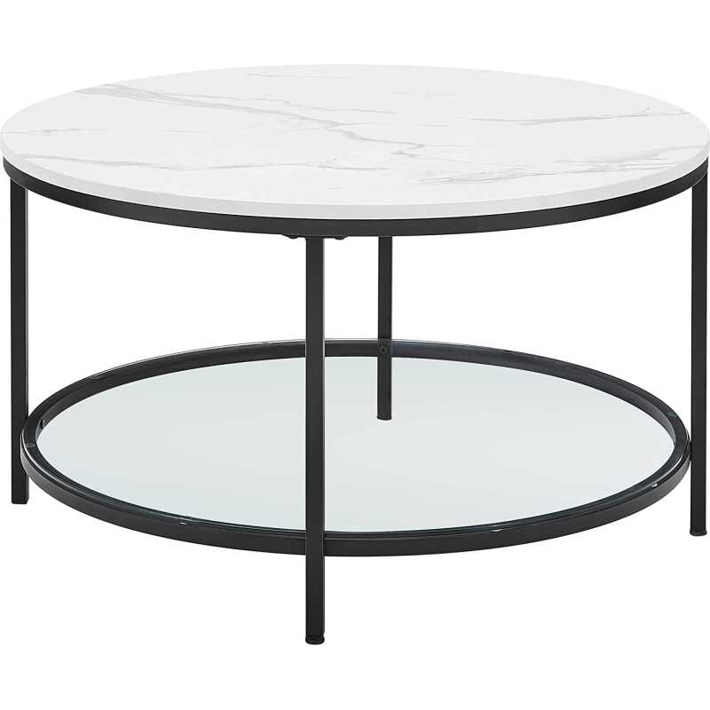 VASAGLE LCT071B13 Soffbord, vardagsrumsbord, soffbord, med glasskiva, stort förvaringsutrymme, enkel montering, modern stil