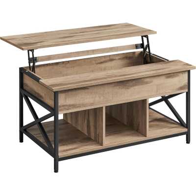VASAGLE Soffbord, höjdjusterbart vardagsrumsbord, soffbord, öppen och dold förvaring, X-stöd, 60 x 100 x