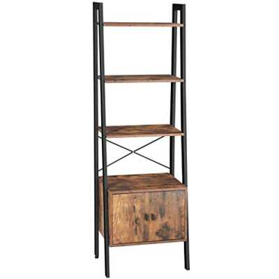 VASAGLE Steghylla, bokhylla med skåp, vardagsrumshylla, 4 hyllplan, stabil järnram, sovrum, kontor, 56 x 34 x 173 cm,