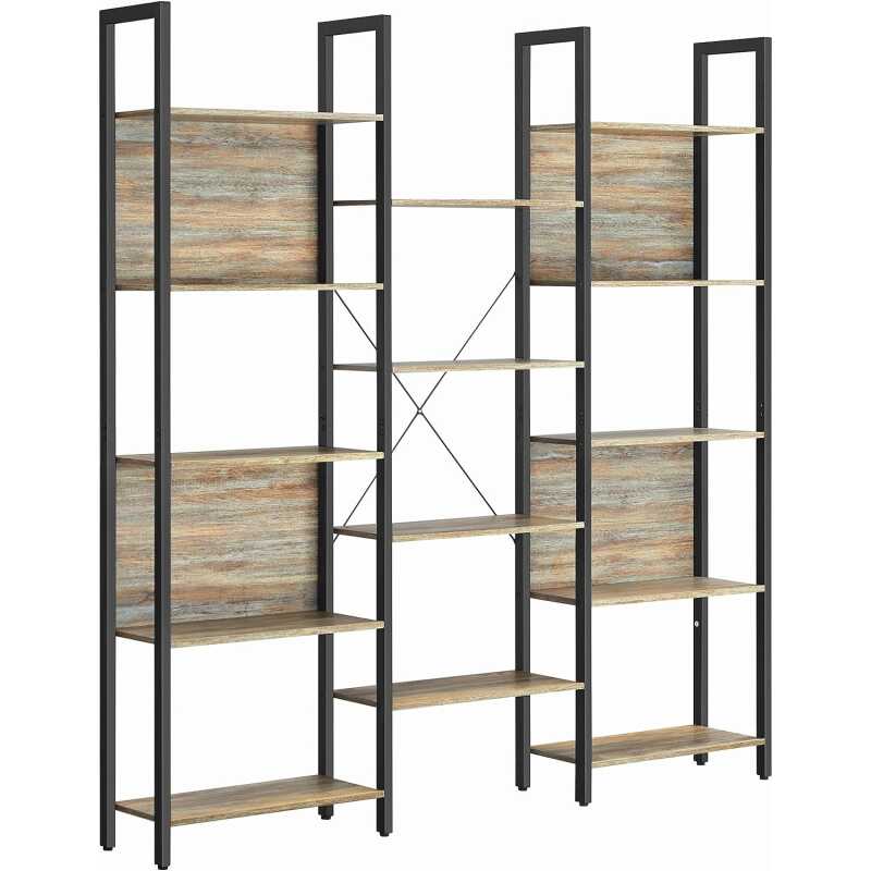 VASAGLE bokhylla, bokhylla med 14 hyllplan, metallram, bokhylla för vardagsrum, hemmakontor, industriell stil, 24 x 158 x 1