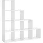 VASAGLE bokhylla, trappuppgång, 10 öppna kuber, displayhylla i trä, fristående hylla, 129,5 x 29 x 129,5 c