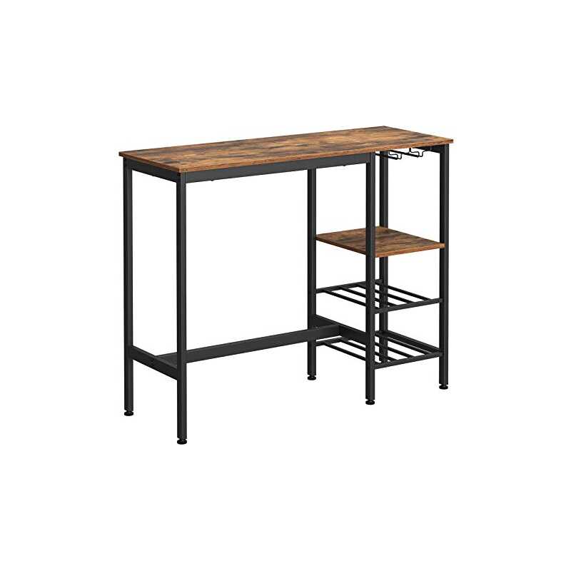 VASAGLE högt bord, matbord, barbord, med vinglashållare och flaskhylla, för vardagsrum, kök, 110 x 40 x 90