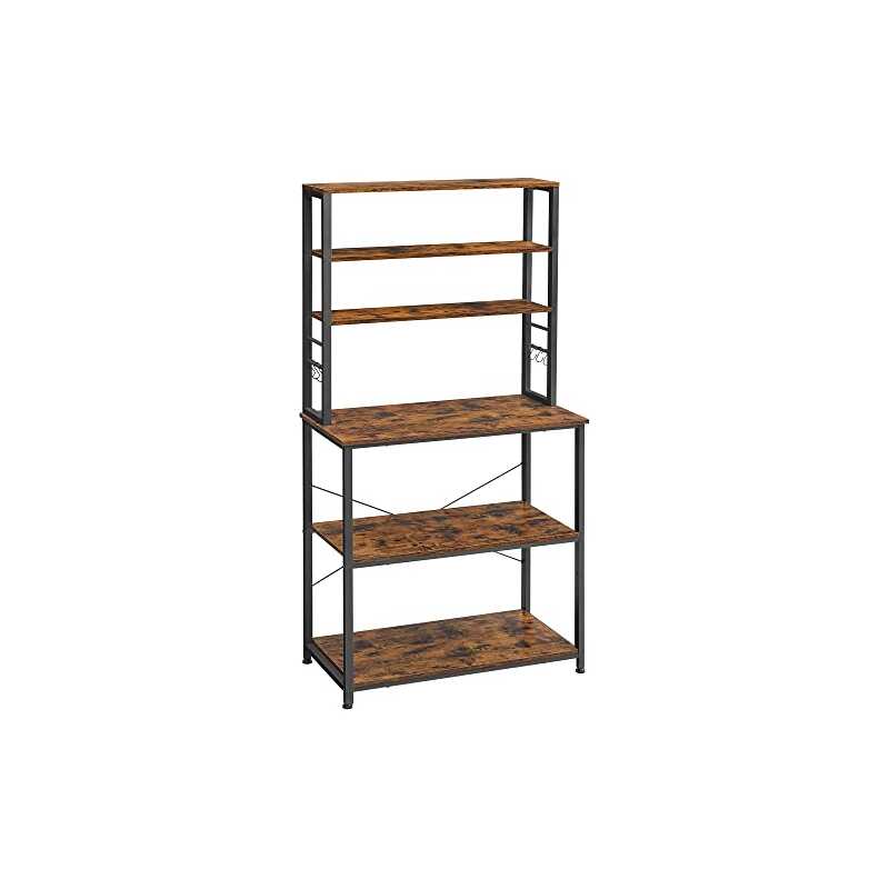 VASAGLE kökshylla, m. 6 S-krokar och 6 hyllplan - brun spånskiva och svart stål