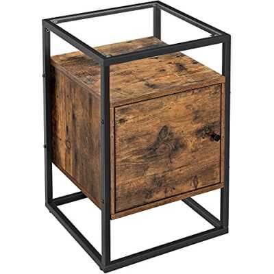 VASAGLE nattduksbord, nattduksskåp, sidobord i glas med skåp, ändbord, för sovrum, vardagsrum, hall, stabi