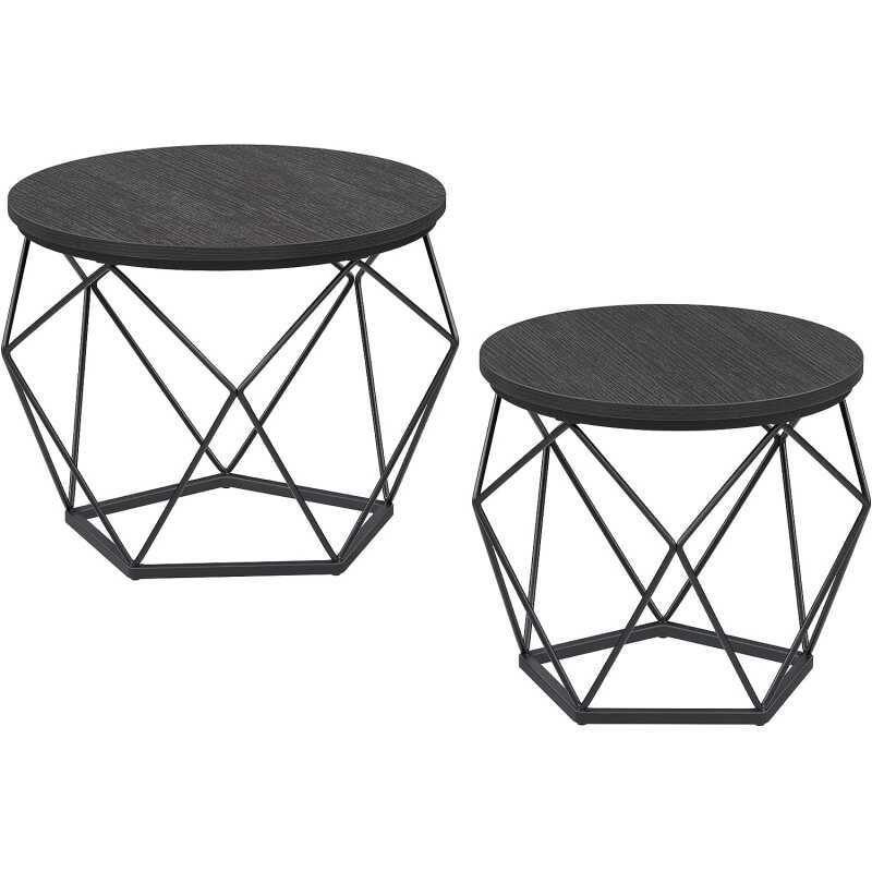 VASAGLE runda soffbord, uppsättning med 2 sidobord, modern stil, avtagbar bordsskiva, stålram, för vardagsrum, s