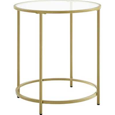 VASAGLE runt sidobord, sidobord i härdat glas med guldfärgad metallram, litet soffbord, nattduksbord, vardagsrum, balk