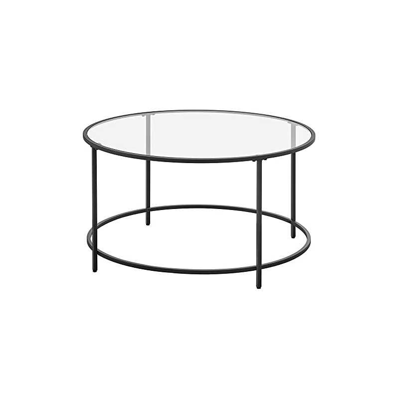 VASAGLE runt soffbord, glasbord med stålram, vardagsrumsbord, soffbord, härdat glas, svart LGT021B01