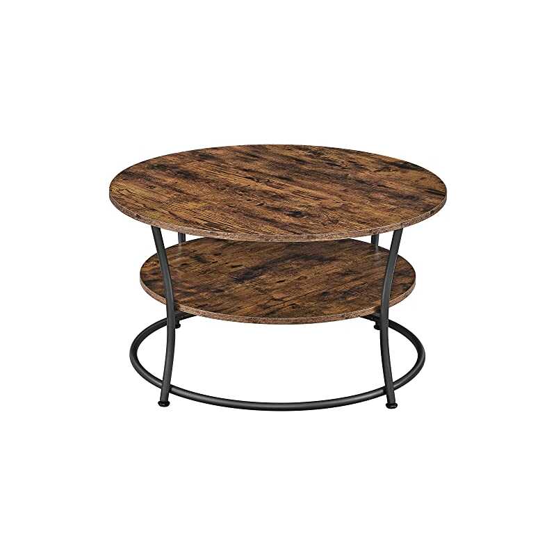 VASAGLE soffbord, runt cocktailbord med hylla, tebord, lättmonterat, metall, industriell design, rustik brun LCT80BX