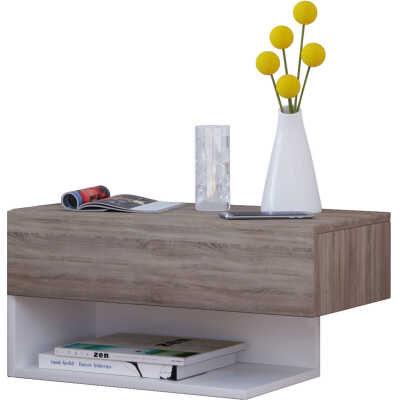VCM NORDIC Dormal Maxi sängbord, med låda och fack - natur och vitt trä