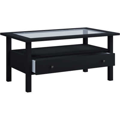 VCM NORDIC Lingis L soffbord, m. 1 låda - glas och svart trä