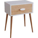 VCM NORDIC Singol L sängbord, m. 1 låda - vitt och naturligt trä