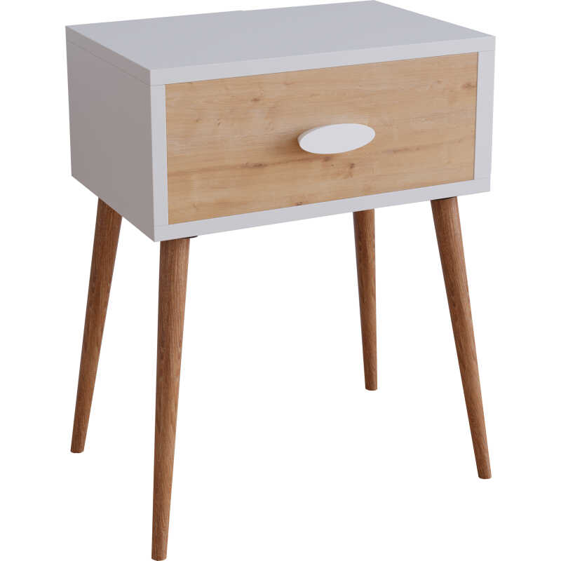 VCM NORDIC Singol L sängbord, m. 1 låda - vitt och naturligt trä