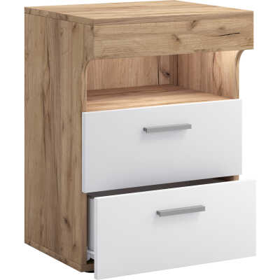 VCM NORDIC Slepal L sängbord, m. 1 fack, 2 lådor - vitt och naturligt trä