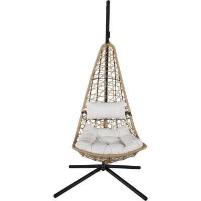 VENTURE DESIGN Edinburgh Hängstol, med Dyna - Vit Polyester, Naturlig Polyrotting, Svart Alu