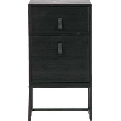 WOOOD Zola sängbord, m. 1 dörr och 1 låda - svart trä och metall