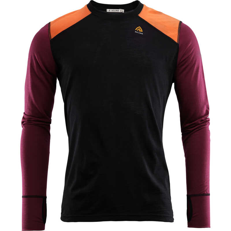 Aclima LightWool Reinforced Crew Neck Man Jet Black/Zinfandel/Orange Tiger