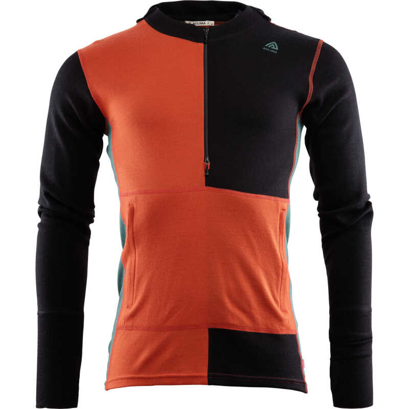Aclima Men's WarmWool Hoodsweater with Zip Jet Black/Red Clay/North Atlantic Aclima Men's WarmWool Hoodsweater with Zip Jet Black/Red Clay/North Atlantic