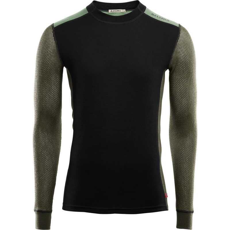 Aclima Men's WoolNet Hybrid Crew Neck Jet Black/Olive Night/Dill Aclima Men's WoolNet Hybrid Crew Neck Jet Black/Olive Night/Dill
