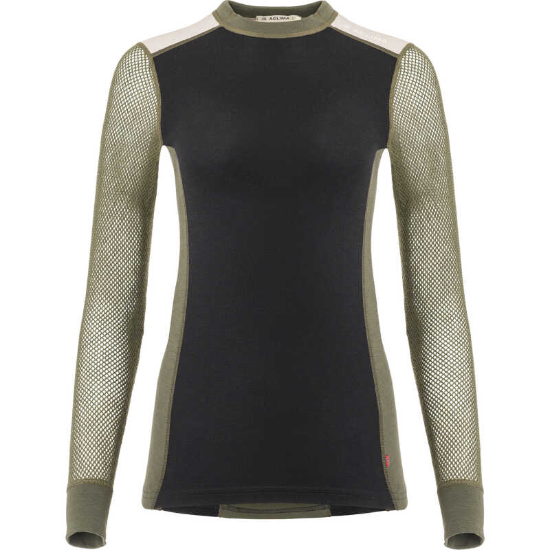 Aclima Women's WoolNet Hybrid Crew Neck Jet Black/Olive Night/Beige Melange Aclima Women's WoolNet Hybrid Crew Neck Jet Black/Olive Night/Beige Melange