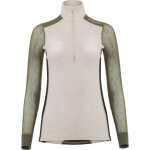 Aclima Women's WoolNet Hybrid Mock Neck Beige Melange/Olive Night/Jet Black