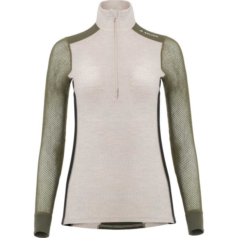 Aclima Women's WoolNet Hybrid Mock Neck Beige Melange/Olive Night/Jet Black Aclima Women's WoolNet Hybrid Mock Neck Beige Melange/Olive Night/Jet Black
