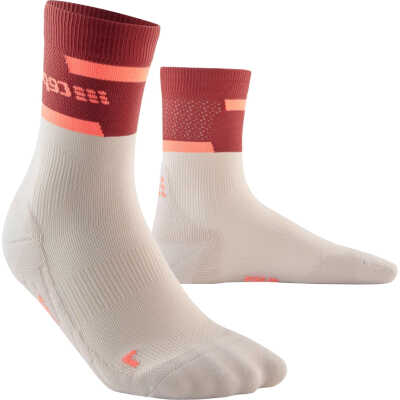 CEP Women's Run Compression Mid Cut Socks 4.0 Red/Off White