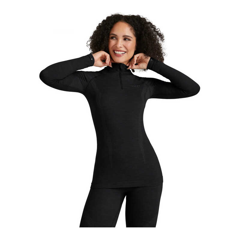 Falke Women's Long Sleeve Zip Wool-Tech Black Falke Women's Long Sleeve Zip Wool-Tech Black