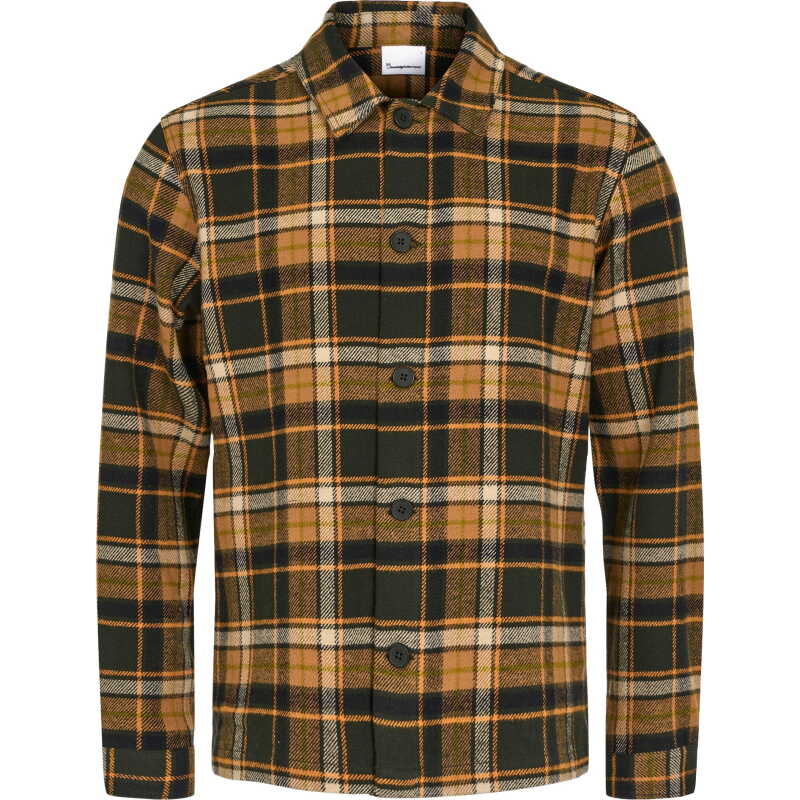 Knowledge Cotton Apparel Men's Big Checked Heavy Flannel Overshirt Forrest Night