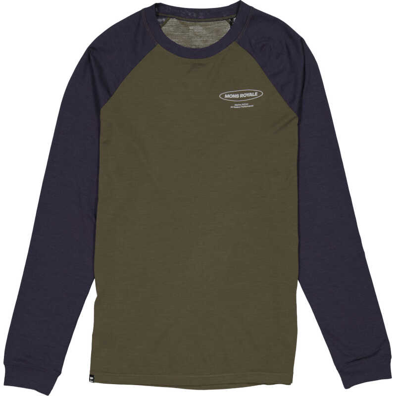 Mons Royale Men's Icon Merino Raglan Long Sleeve Dark Olive/9 Iron