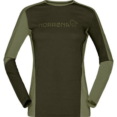 Norr⌀na Women's Falketind Equaliser Merino Round Neck Olive Night/Rosin