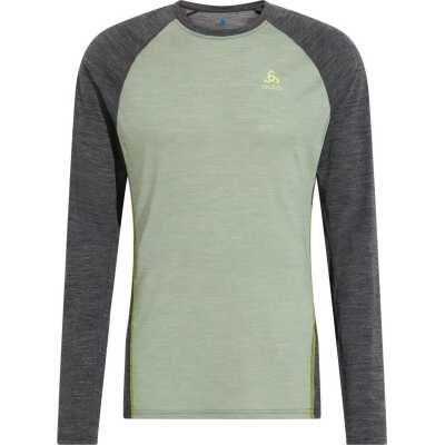 Odlo Men's Performance Wool 150 Base Layer Matte Green/Dark Grey Melange