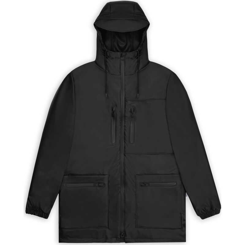 Rains Unisex Cargo Long Jacket W3 Black Rains Unisex Cargo Long Jacket W3 Black