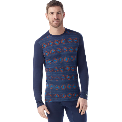 Smartwool Men's Classic Thermal Merino Base Layer Crew Boxed Deep Navy Paths Crossed