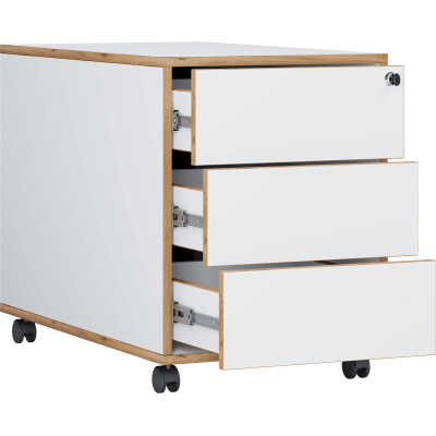 VCM NORDIC Salia T 45 arkivskåp, låsbart, w. 3 lådor och hjul - vitt och naturligt trä