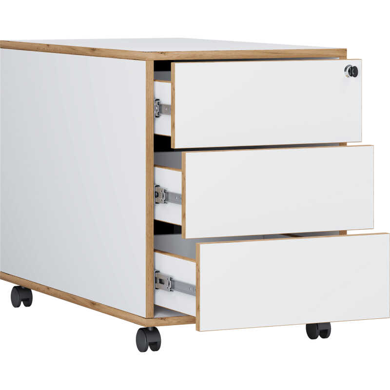 VCM NORDIC Salia T 45 arkivskåp, låsbart, w. 3 lådor och hjul - vitt och naturligt trä VCM NORDIC Salia T 45 arkivskåp, låsbart, w. 3 lådor och hjul - vitt och naturligt trä