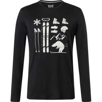 super.natural Men's Skiing Bear Long Sleeve Jet Black/Feather Grey/Gold Flake