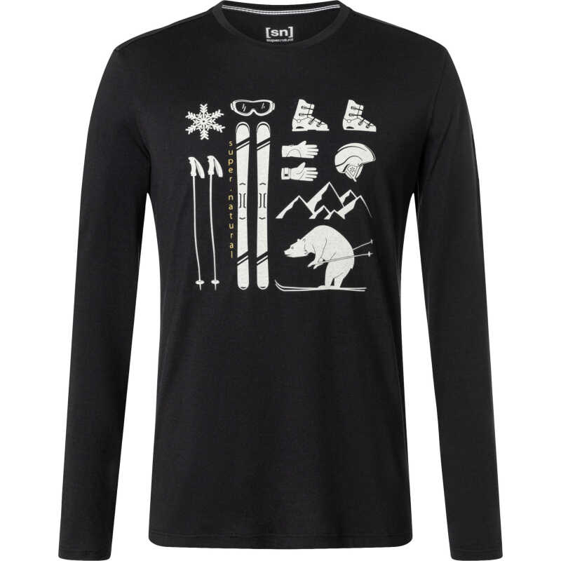 super.natural Men's Skiing Bear Long Sleeve Jet Black/Feather Grey/Gold Flake super.natural Men's Skiing Bear Long Sleeve Jet Black/Feather Grey/Gold Flake