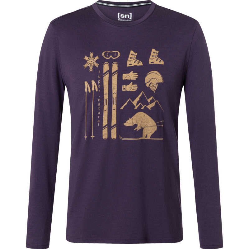 super.natural Men's Skiing Bear Long Sleeve Mysterioso/Cumin/Cumin